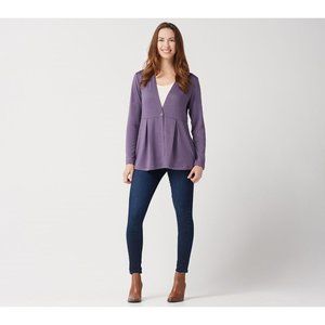 *New D&Co Heavenly Jersey Long Sleeve One Button Cardigan Sweater Women L Purple